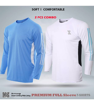 Picture of SMUG Premium Full Sleeve T-shirt Fabric soft and comfortable - 2 pis Combo- Sky blue and White
