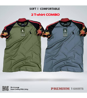 Picture of SMUG Premium Contrast T-shirt Fabric soft and comfortable-Combo- Olive, Grey