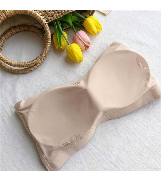 Picture of Strapless Padded Tube Silk Foam Bra For Women One Piece Bra Cream