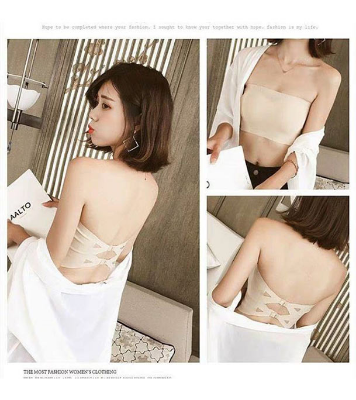 Picture of Strapless Padded Tube Silk Foam Bra For Women One Piece Bra Cream