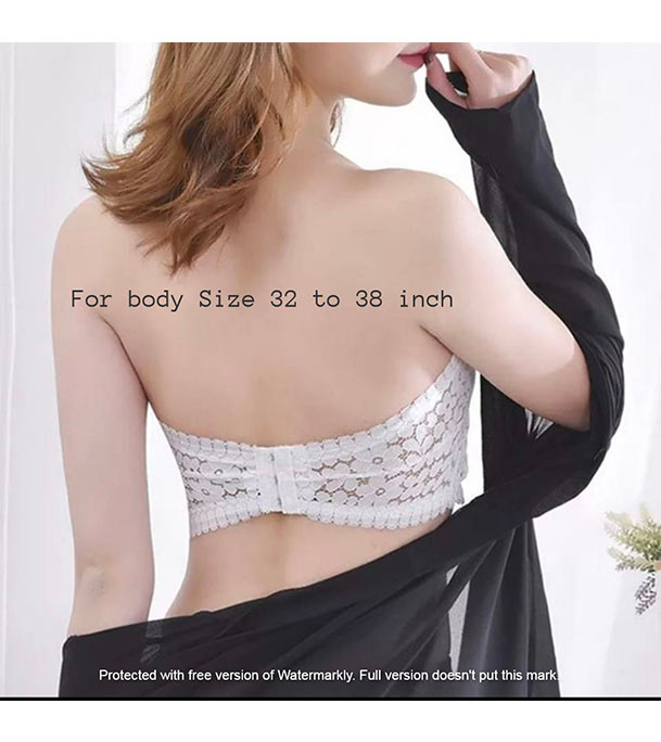 Picture of Imported Padded Push Up Lace Tube Strapless Bra For Women - One Piece White
