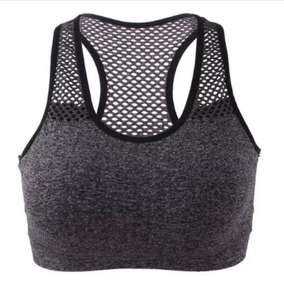 Picture of Women Bra Yoga Bra Mesh Hollow Out Breathable Fitness Shockproof Quick drying on the back For Running Gym Push Up Air Bra Grey