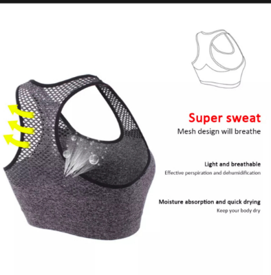 Picture of Women Bra Yoga Bra Mesh Hollow Out Breathable Fitness Shockproof Quick drying on the back For Running Gym Push Up Air Bra Grey