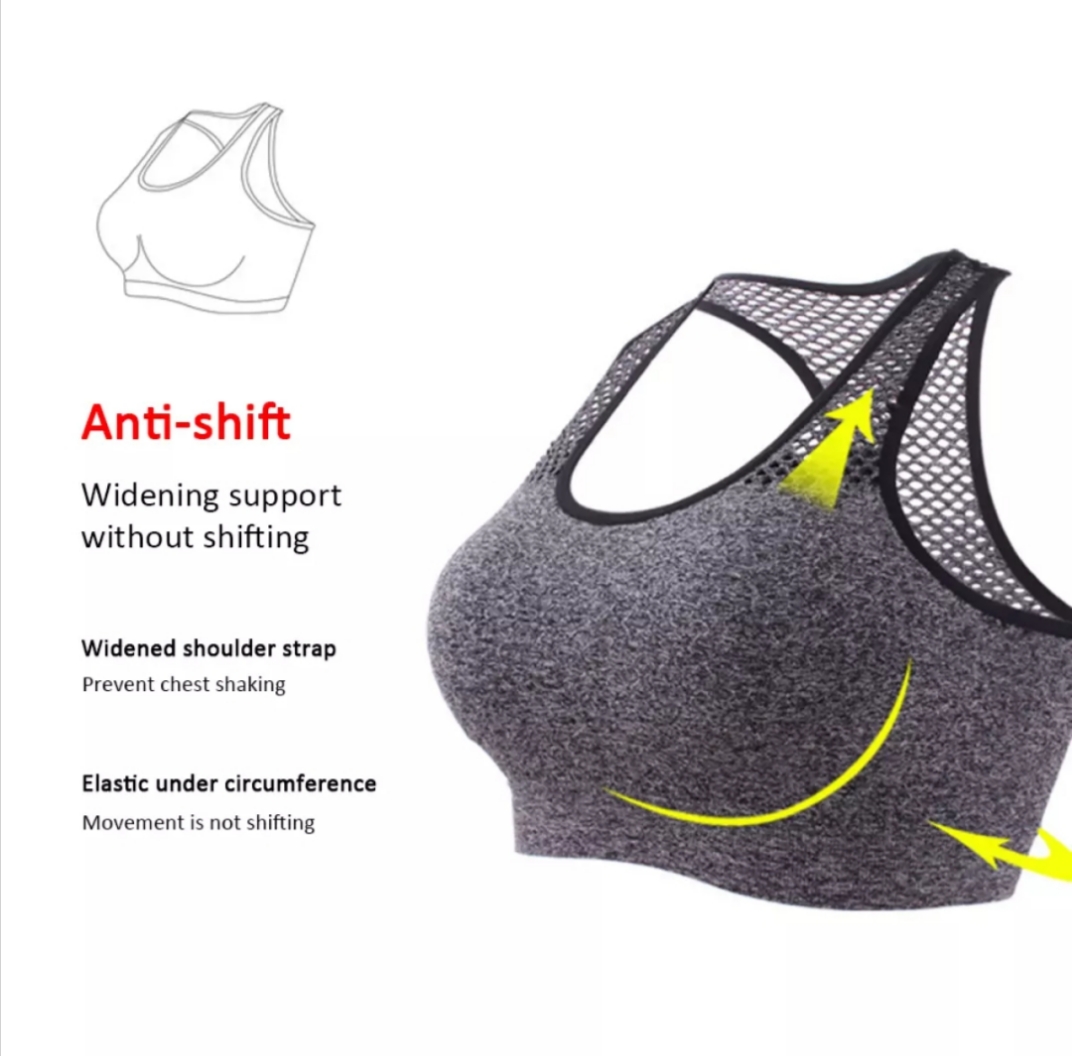 Picture of Women Bra Yoga Bra Mesh Hollow Out Breathable Fitness Shockproof Quick drying on the back For Running Gym Push Up Air Bra Grey