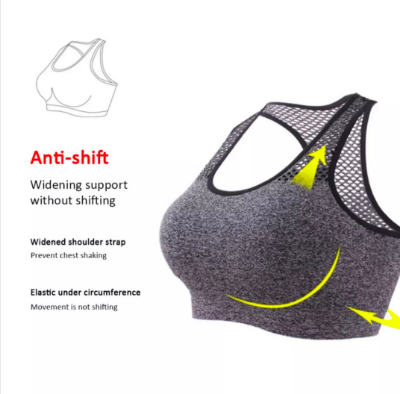 Picture of Women Bra Yoga Bra Mesh Hollow Out Breathable Fitness Shockproof Quick drying on the back For Running Gym Push Up Air Bra Grey
