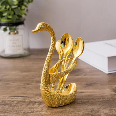 Picture of Spoon Set With Swan Stand - Golden