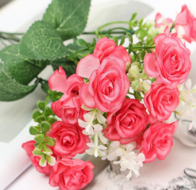 Picture of Artificial Flower Pink Rose Full Set - 10 pcs rose