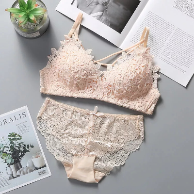 Picture of Underwear set for women bra and panty set flower design bra panty set Cream