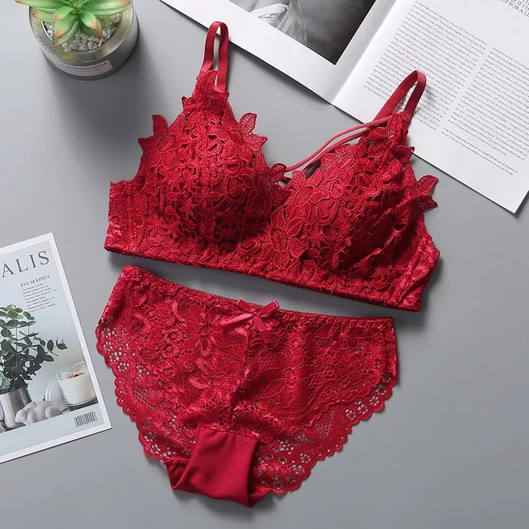 Picture of Underwear set for women bra and panty set flower design bra panty set Maroon