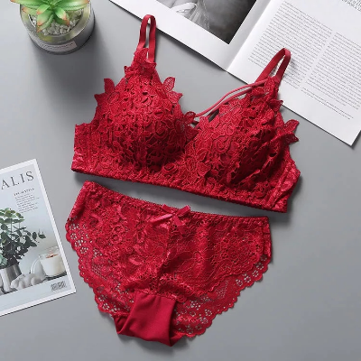 Picture of Underwear set for women bra and panty set flower design bra panty set Maroon