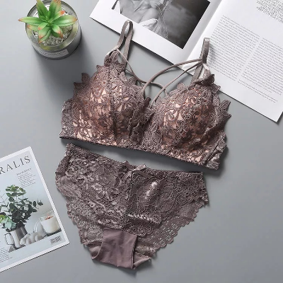 Picture of Underwear set for women bra and panty set flower design bra panty set Ash