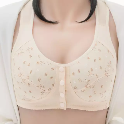 Picture of Printed Bra Maternity Bra Front Button Bra Silk Bra Comfortable Bra Ladies' Undergarments - Bra Cream