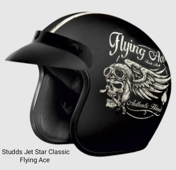 Picture of Studds Jetstar Classic D5 Open Face Flying Aces Motorbike Helmet Mat Black - Great Value