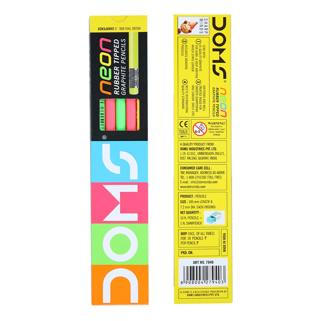 Picture of Doms Neon Rubber Tipped HB Graphite Pencils