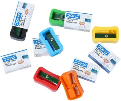 Picture of Doms Non-Toxic Extra Long Pencil Sharpener Box Pack for Smooth & Breakless Sharpening Playful Body Colors Pack of 20 Pieces