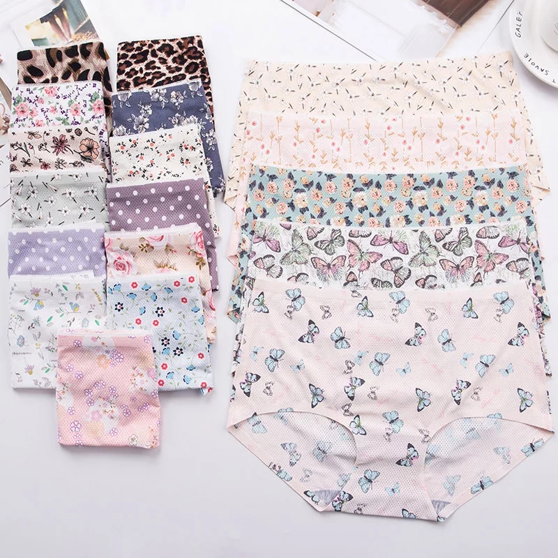 Picture of Premium Quality New Design Women Undergarments Printed Seamless Panty Soft and Comfortable Ice Silk Panty