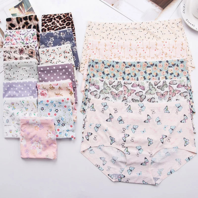 Picture of Premium Quality New Design Women Undergarments Printed Seamless Panty Soft and Comfortable Ice Silk Panty