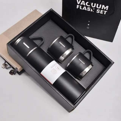 Buy Steel Vacuum Flask Set with 3 Steel Cups Combo-500ml Double-Layer Stainless Steel - Black at Best Price In Bangladesh