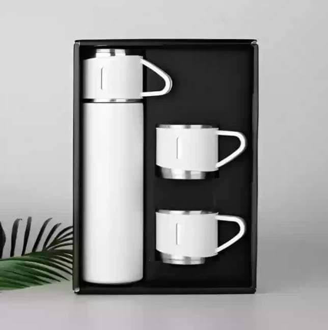 Buy Steel Vacuum Flask Set with 3 Steel Cups Combo-500ml Double-Layer Stainless Steel - Black at Best Price In Bangladesh