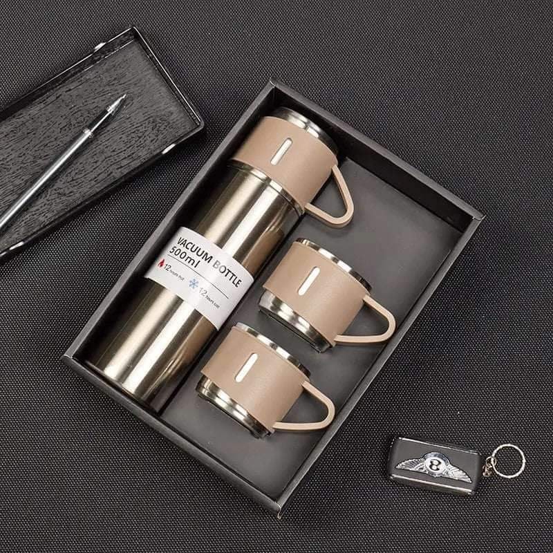 Buy Steel Vacuum Flask Set with 3 Steel Cups Combo-500ml Double-Layer Stainless Steel - Black at Best Price In Bangladesh