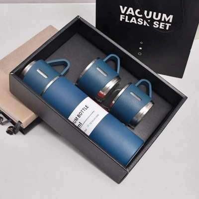 Buy Steel Vacuum Flask Set with 3 Steel Cups Combo-500ml Double-Layer Stainless Steel - Black at Best Price In Bangladesh