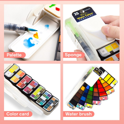 Picture of Superior Solid Water colour Cake pigmented 25 Color Set With Water Brush Pen Foldable Travel Watercolor Painting
