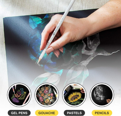 Picture of Black Sketch Art paper A4 size 10 pcs Works perfectly with metallic inks and white gel pens