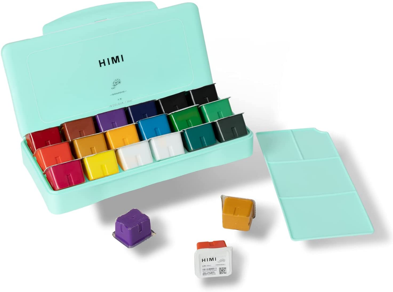 Picture of HIMI Miya Gouache Paint Set 18 Colors  30ml Unique Jelly Cup Design
