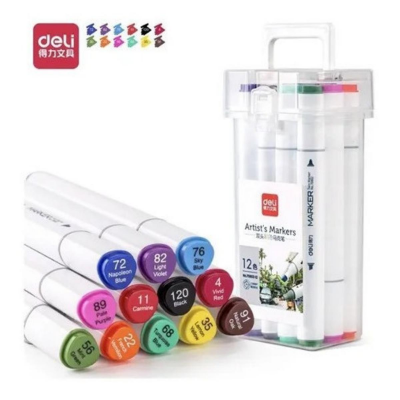 Picture of Deli E70803-12 Instant Dry Dual Tip Alcohol  Art Markers 12 PCS