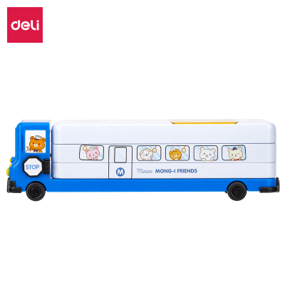 Picture of Deli  E70855 Stationery Box Students Children Multi-functional Metal Pencil Box Large Capacity Built-in Pencil Sharpener (Blue)