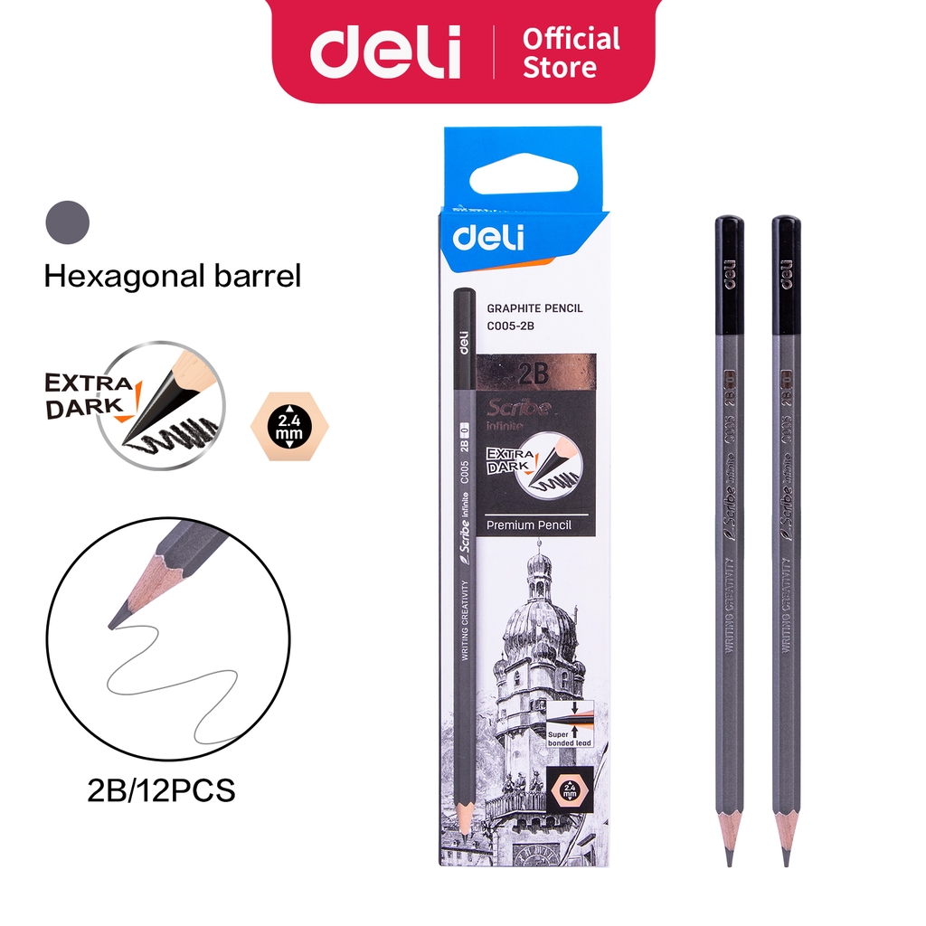 Picture of Deli EC005-2B Scribe Graphite Sketch Pencil 12 pcs 2B