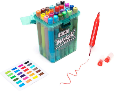 Picture of HIMI Water Based Markers, Dual Tip Permanent Artist Art Markers Sketch Markers for Kids Adults Coloring 24 color