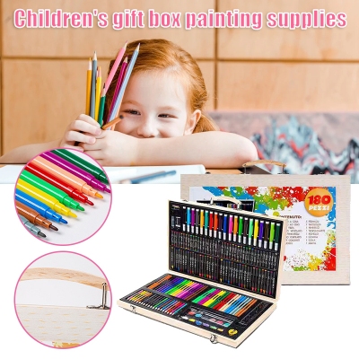 Picture of 180 Pcs Kids Drawing Painting Set Wood Box Art Set Children Drawing Supplies