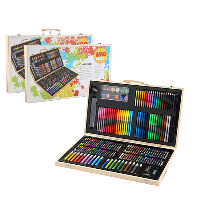 Picture of 180 Pcs Kids Drawing Painting Set Wood Box Art Set Children Drawing Supplies
