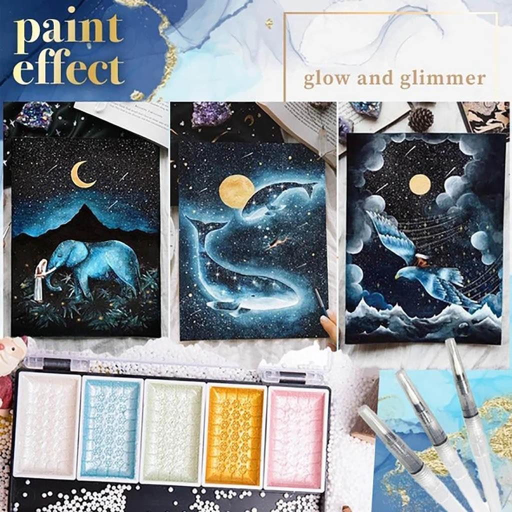 Picture of সুপিরিয়র ওয়াটার কালার কেক পেইন্ট 8 মেটালিক, পার্ল এবং পিগমেন্টেড কালার বক্স সাথে 1 পিস ওয়াটার ব্রাশ পেন প্রফেশনাল ওয়াটার কালার পেইন্টিংয়ের জন্য