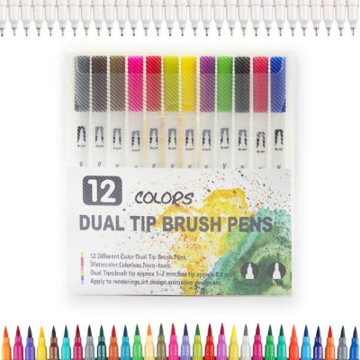 Picture of 12 Pcs Dual Tip Brush Pens Art Markers Set Flexible Brush Pen