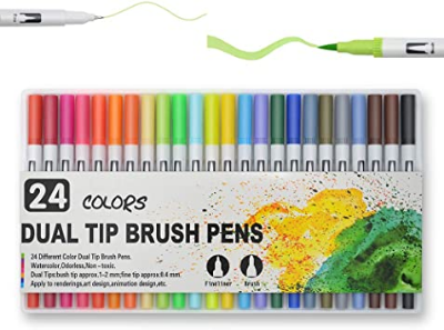 Picture of 24 Pcs Dual Tip Brush Pens Art Markers Set