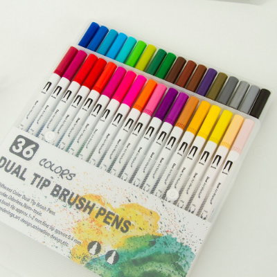 Picture of 36 Pcs Dual Tip Brush Pens Art Markers Set 0.4mm Fineliner Tips