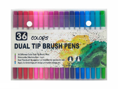 Picture of 36 Pcs Dual Tip Brush Pens Art Markers Set 0.4mm Fineliner Tips