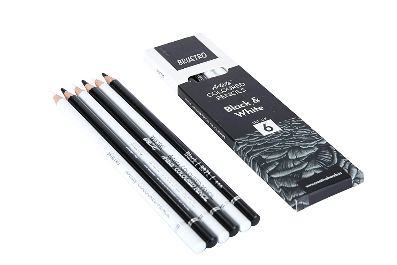 Picture of Brustro Artists Black & White Coloured Pencils Set of 3 Whites and 3 Blacks