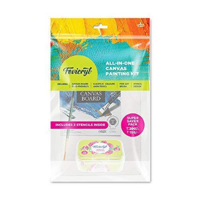 Picture of Fevicryl All In One Artist Canvas Kit (1 Canvas, 1 Brush, 1 Acrylic Colour Kit, Stencils), DIY Kit , Painting Gift Set for Artists, Students