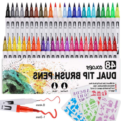 Picture of 48 Pcs Dual Tip Brush Pens Art Markers Set