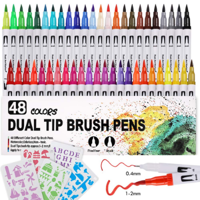 Picture of 48 Pcs Dual Tip Brush Pens Art Markers Set