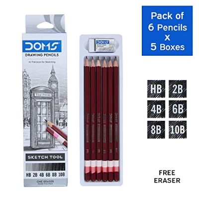 Picture of DOMS DRAWING & SKETCH PENCIL SET - HB 2B 4B 6B 8B 10B & ERASER