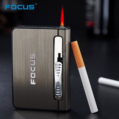 Picture of Cigarette Case With Gas Lighter Automatic Pop Up Cigarette Windproof Lighter Anti Pressure Cigarette Box 