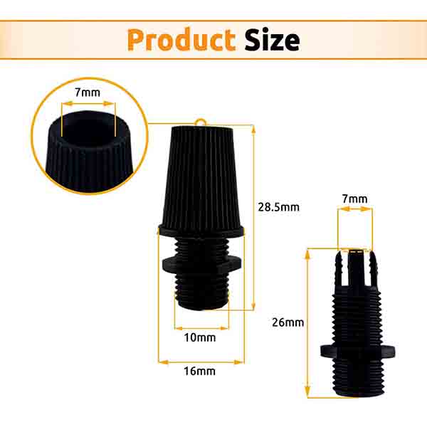 Picture of Electrical accessories. Electric light fitting. Plastic Wire lock cap M10.Tooth thread cable clip, wire grip for ceiling lamp. PVC cable gland. Cable lock 10 pic  Black