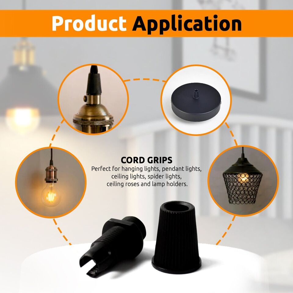 Picture of Electrical accessories. Electric light fitting. Plastic Wire lock cap M10.Tooth thread cable clip, wire grip for ceiling lamp. PVC cable gland. Cable lock 10 pic black