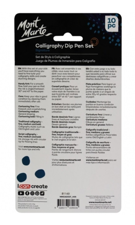 Picture of Mont Marte Calligraphy Dip Pen 9 Nibs