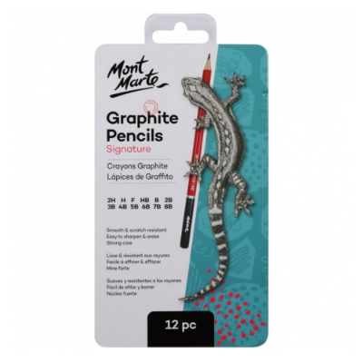 Picture of Mont Marte Graphite Pencils with metal box 12pc 2H, H, F, HB, B, 2B, 3B, 4B, 5B, 6B, 7B, 8B
