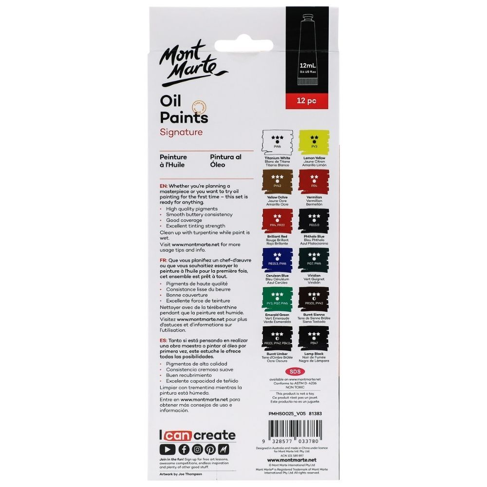 Picture of Mont Marte Oil Paint 12pc x 12ml